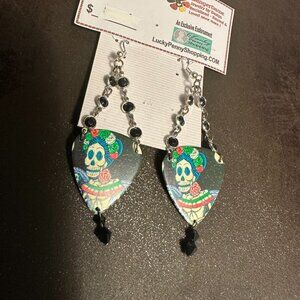 Sugar Skull Earrings Day of the Dead Guitar Pick 9938